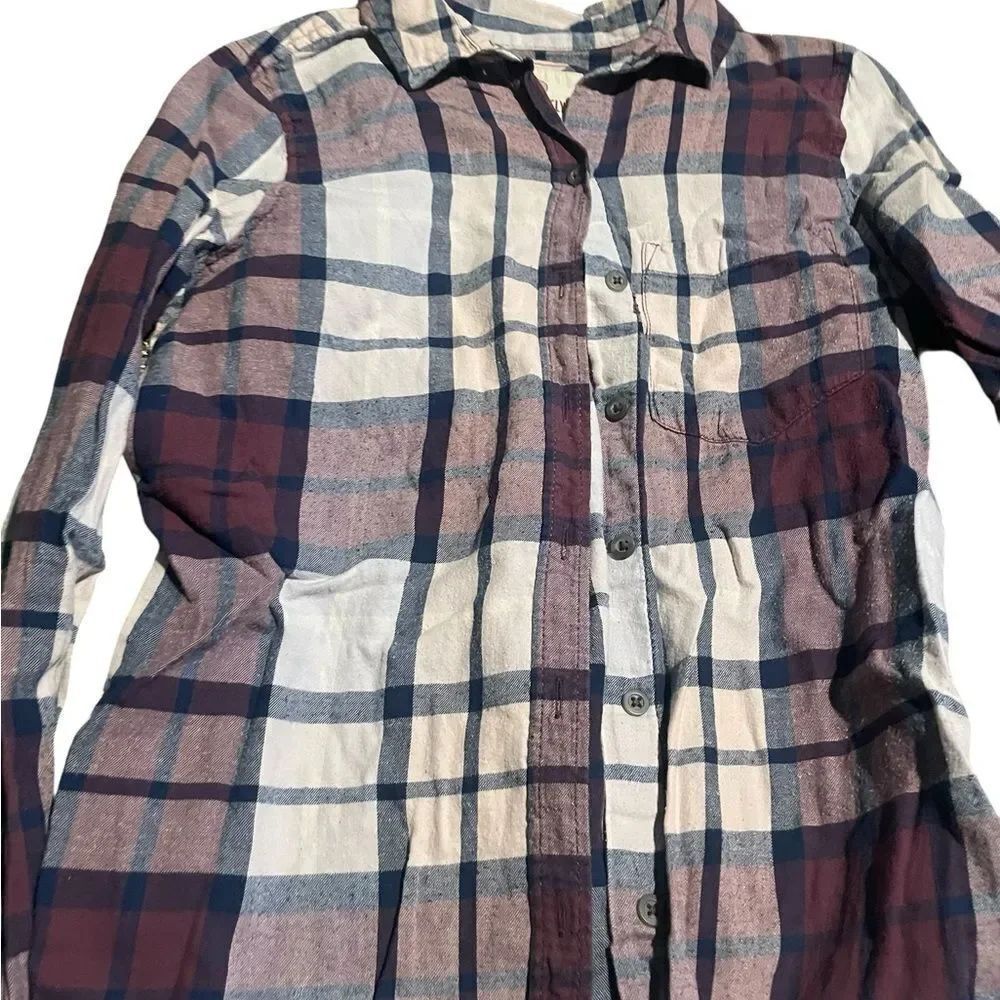 SO perfectly soft flannel Plaid Button Down Shirt - Blue and Pink XS